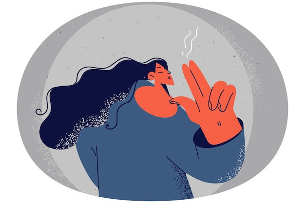 Vrouw met vingers als sigaret.