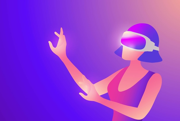 Vrouw met virtual reality-brilglas met 3D-ervaring in virtual reality