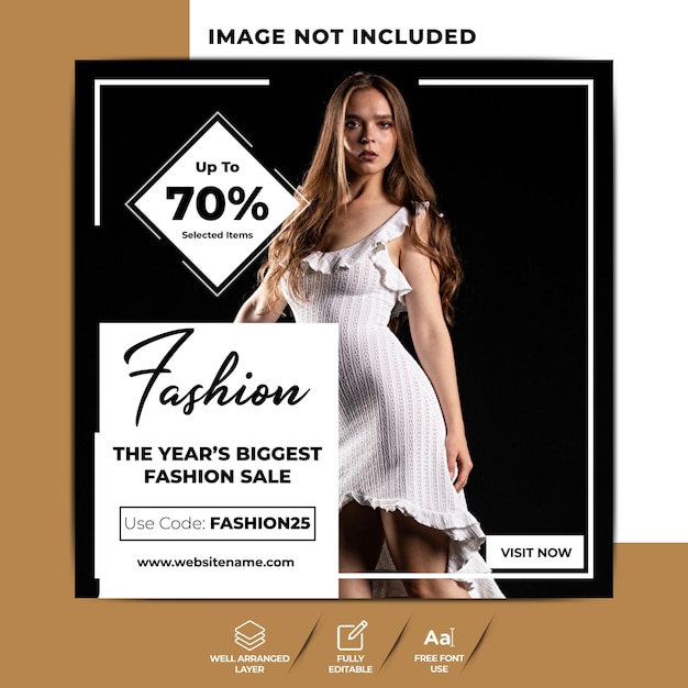 Vrouw mode winkelen instagram postsjabloon, kortingsbannersjabloon, social media postsjabloon