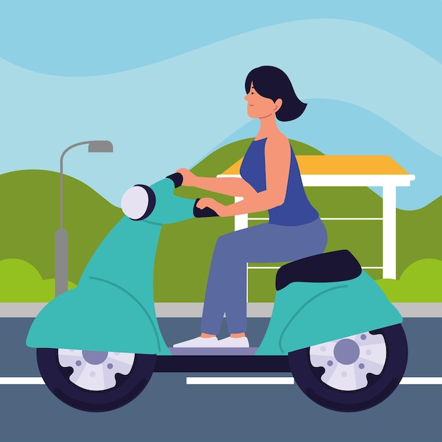 Vrouw op motor scooter elektrisch vervoer