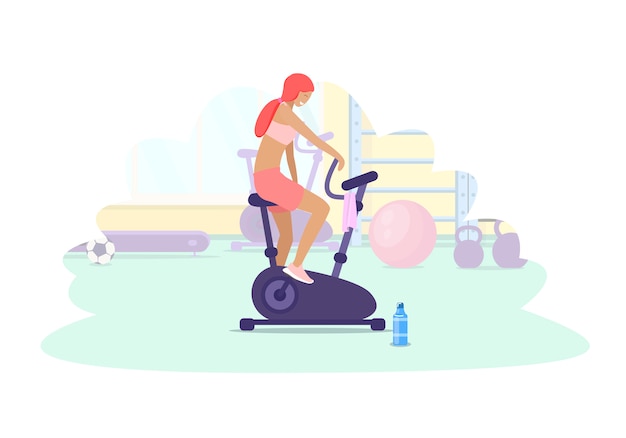 Vrouw opleiding in de sportschool op hometrainer. Sport