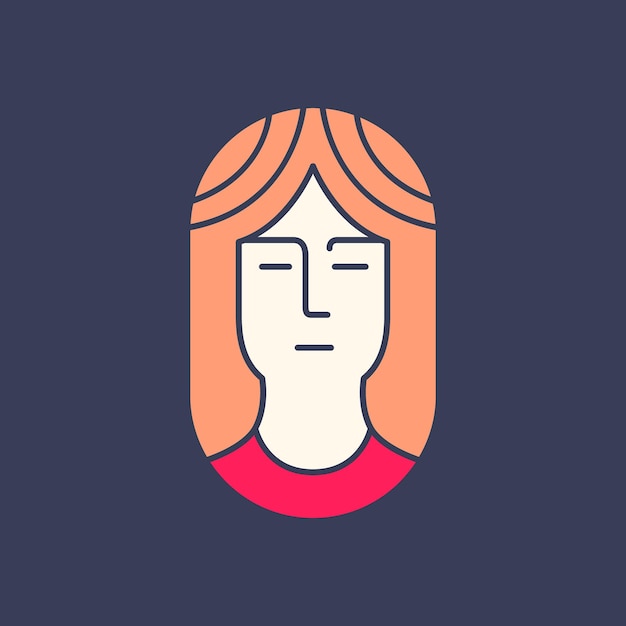 Vector vrouw portret lang haar schoonheid vrouwelijk afgerond kleurrijke moderne minimalistische sticker mascotte logo ontwerp vectorillustratie pictogram