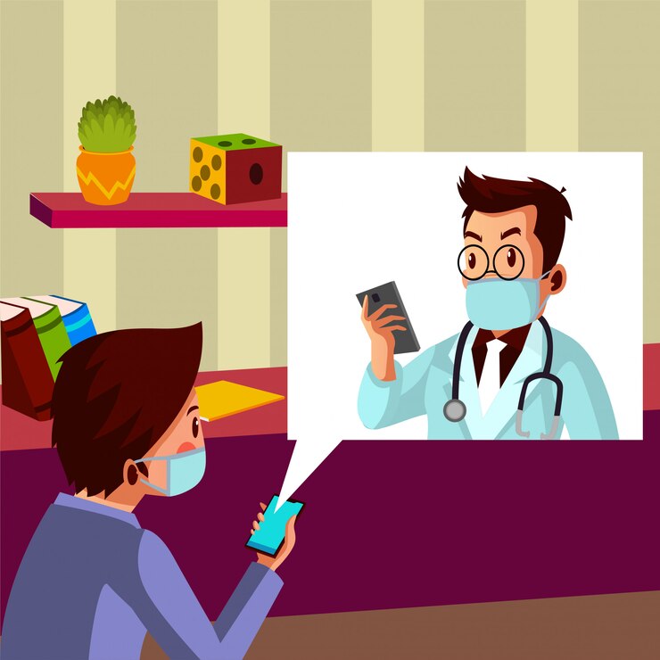 Vrouw praten met haar man die als arts aan de telefoon werkt
