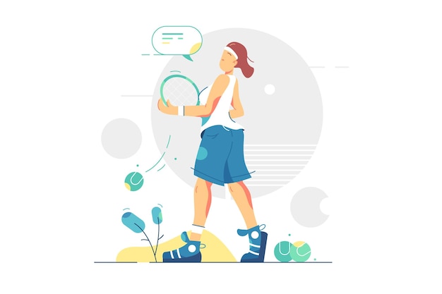 Vrouw professionele tennisspeler. sportvrouw die tennisracket vlakke stijl houdt. internationaal sport-, atleet- en actief levensstijlconcept.