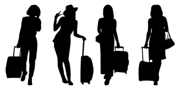 Vrouw reizen voor avontuur silhouetten vector illustratie