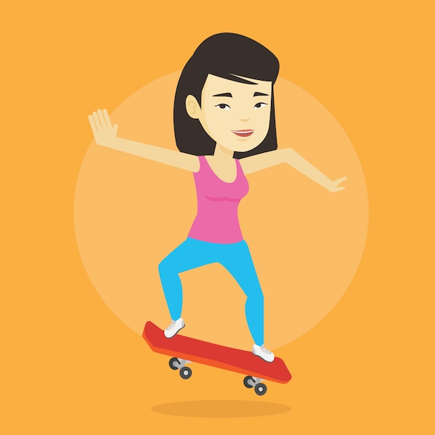 Vrouw rijden skateboard vectorillustratie.