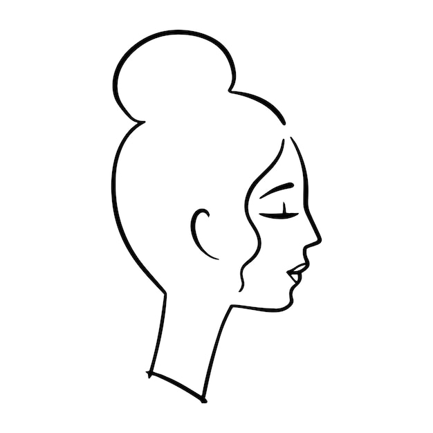 Vrouw romantisch portret haar knot Handgetekende stijl Eenvoudig logo voor schoonheidsproducten