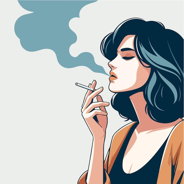 Vector vrouw rookt met platte ontwerp stijl