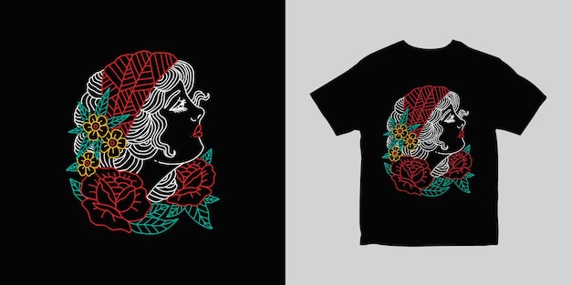 Vrouw rose flower overzicht illustratie t-shirt design