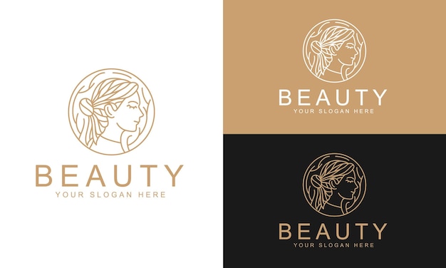 Vrouw schoonheid gezicht logo lineaire stijl