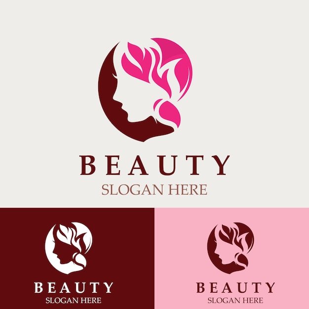 Vector vrouw schoonheidsverzorging logo vers natuur schoonheid gezicht salon en spa ontwerp platte vector