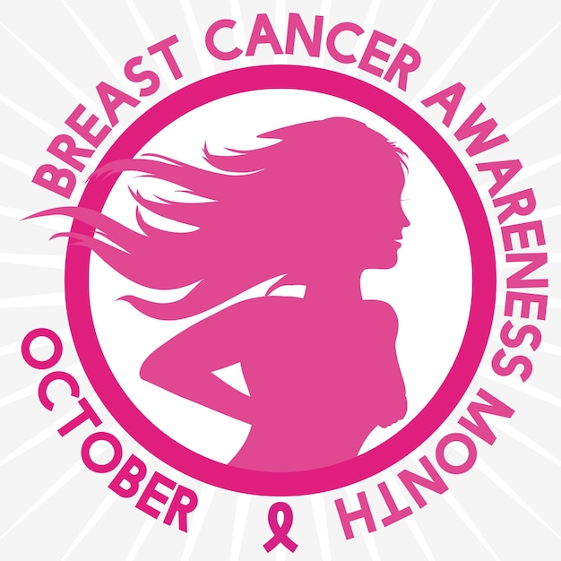 Vector vrouw silhouet beoefenen van zelfonderzoek en het bevorderen van breast cancer awareness month in oktober