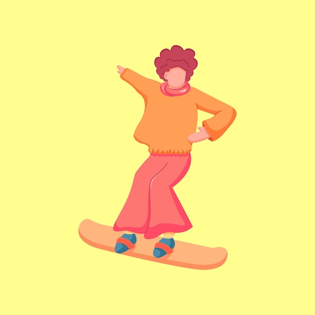 Vrouw snowboarden in platte ontwerp illustratie