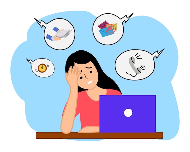 vrouw stress overwerk met zijn werk in het kantoor