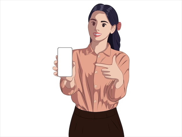 Vrouw toont telefoon 2