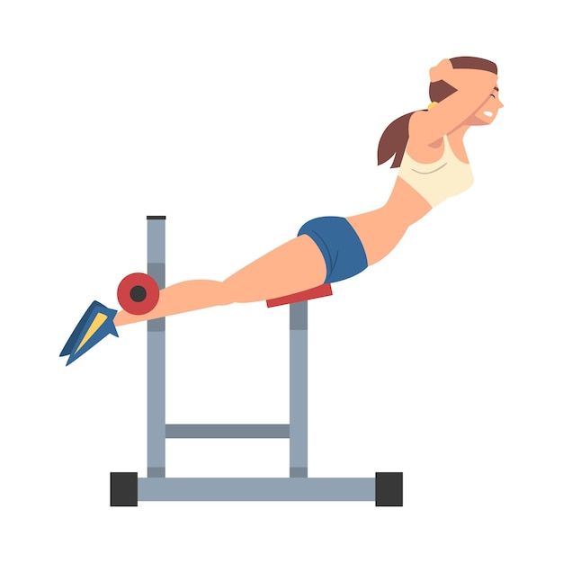 Vrouw Training op Abdominal Crunch Bench Vector Illustratie