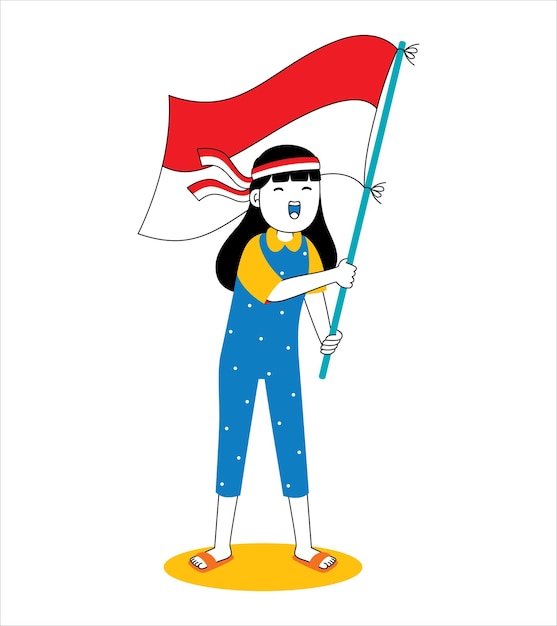 vrouw viert de onafhankelijkheidsdag van Indonesië in platte ontwerpstijl