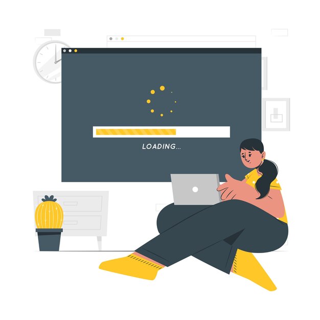 Vrouw wacht op het laden van een website op laptop