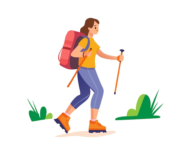 Vector vrouw wandelt in de natuur
