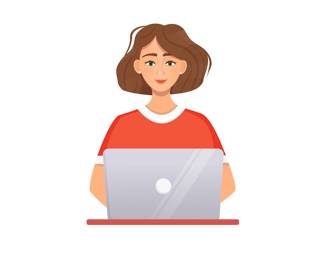 Vrouw werkt op de computer werken op afstand freelance thuiskantoor programmeren onderwijs communicatie