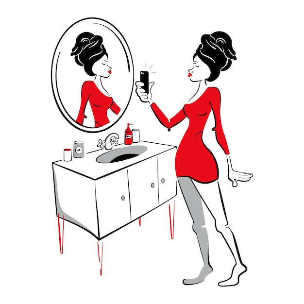 Vrouw wordt gefotografeerd in de spiegel