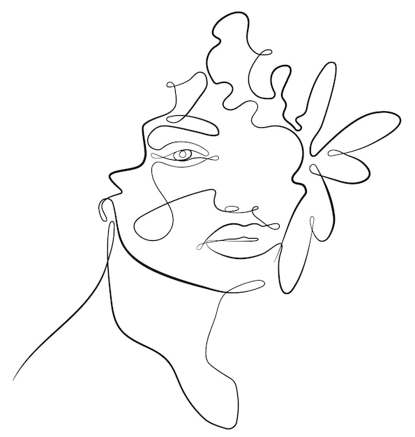 Vrouwelijk abstract gezicht Tekening van een vrouwelijk gezicht in een minimalistische lijnstijl
