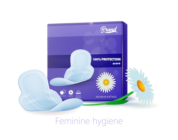 Vector vrouwelijk hygiënisch kamille pads pack