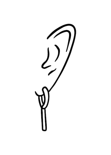 Vector vrouwelijk oor met oorbel menselijk lichaamsdeel decoratie bijouterie doodle lineaire cartoon kleuren