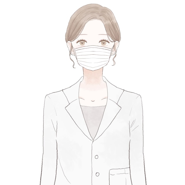 Vrouwelijke arts die niet-geweven masker draagt. Op witte achtergrond.