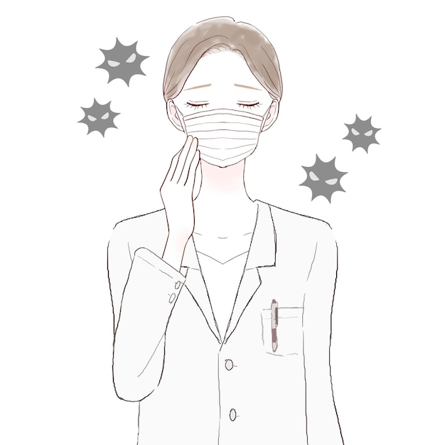Vrouwelijke arts die niet-geweven masker draagt. op witte achtergrond.