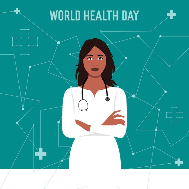 Vrouwelijke arts op Wereldgezondheidsdag Vectorontwerp