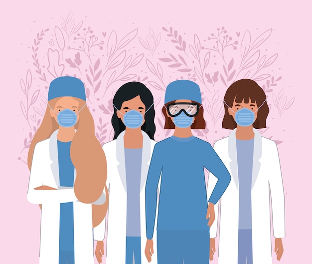 Vrouwelijke artsen met maskers tegen