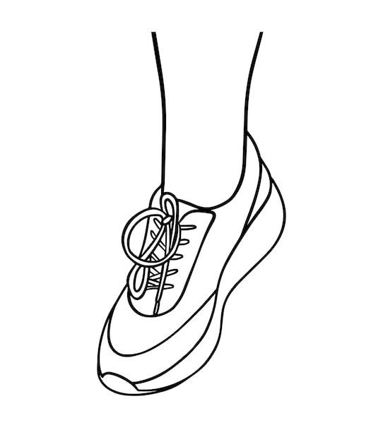 Vrouwelijke been met sneaker menselijk lichaamsdeel schoenen doodle lineaire cartoon kleuren