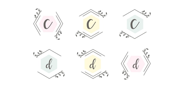 Vrouwelijke beginletters C en D met bloemenframe concept logo sjabloon