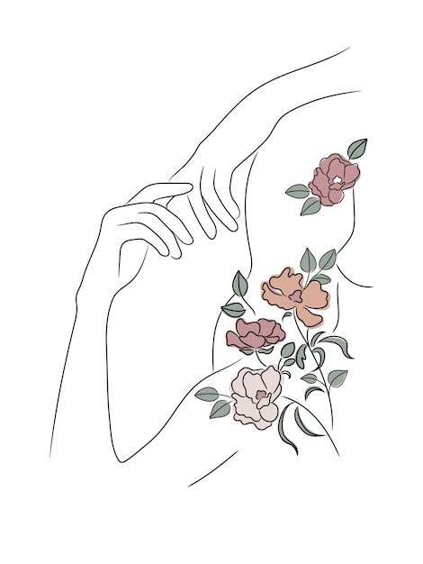 Vrouwelijke bloemen lijntekening