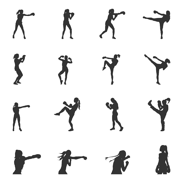 Vrouwelijke boksen silhouetten Boksen silhouet set Vrouwelijke boksen silhouet Boksen SVG