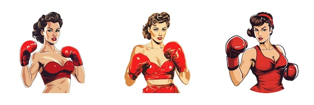 Vrouwelijke bokser in retro stijl Cartoon vector illustratie