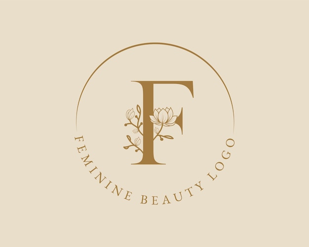 Vrouwelijke botanische f letter initiële laurel krans logo sjabloon voor spa schoonheidssalon bruiloft