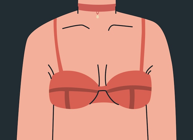 Vrouwelijke buste in een beha en met een choker om de nek Bovenlichaam van het vrouwelijk lichaam Mooie ondersteunende beha voor vrouwen Trend vectorillustratie voor ontwerp