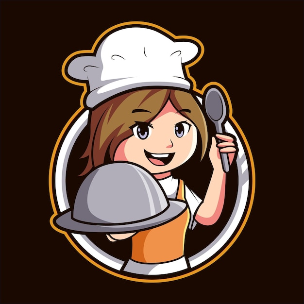 Vrouwelijke chef-kok cartoon mascotte illustratie