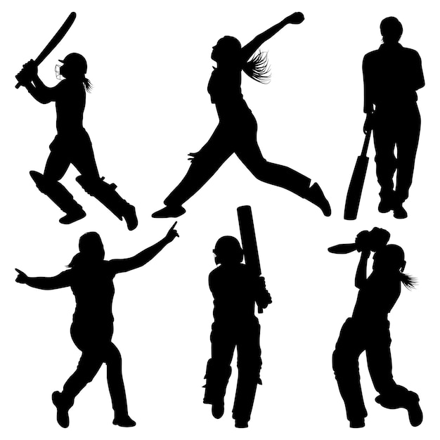 Vrouwelijke cricket speler wedden bowling silhouetten vector illustratie