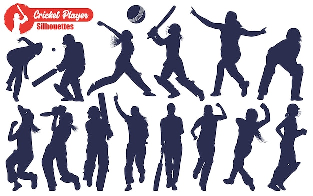 Vrouwelijke Cricket Speler Wedden Bowling Silhouetten Vector Illustratie
