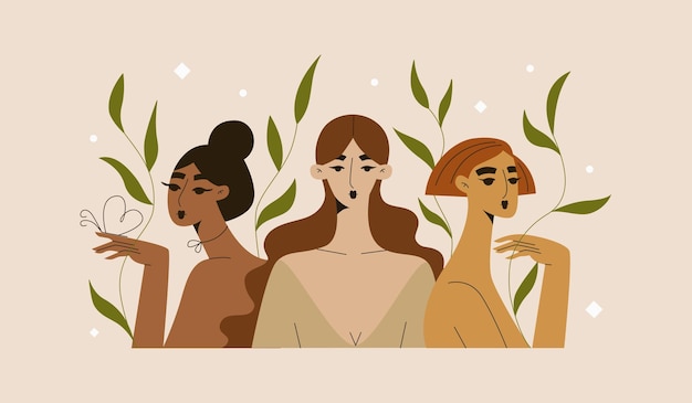Vrouwelijke diverse gezichten van verschillende etniciteit Vrouwen empowerment Internationale vrouwendag