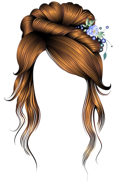 vrouwelijke elegante krullende haren met bloemdecoratie rode kleuren