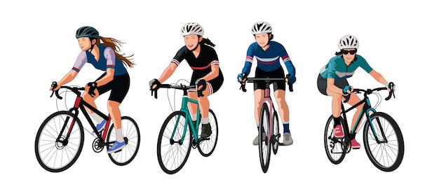 Vrouwelijke fietsers op wegfietsen