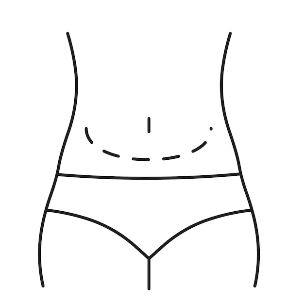 Vrouwelijke figuur overzicht van een jong meisje gestileerd slank lichaam lineaire kunst zwart-wit vectorillustratie en pictogram contour van een slank figuur plastische chirurgie