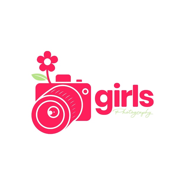 Vrouwelijke girly fotograaf camera bloemen kleurrijke moderne logo pictogram vectorillustratie