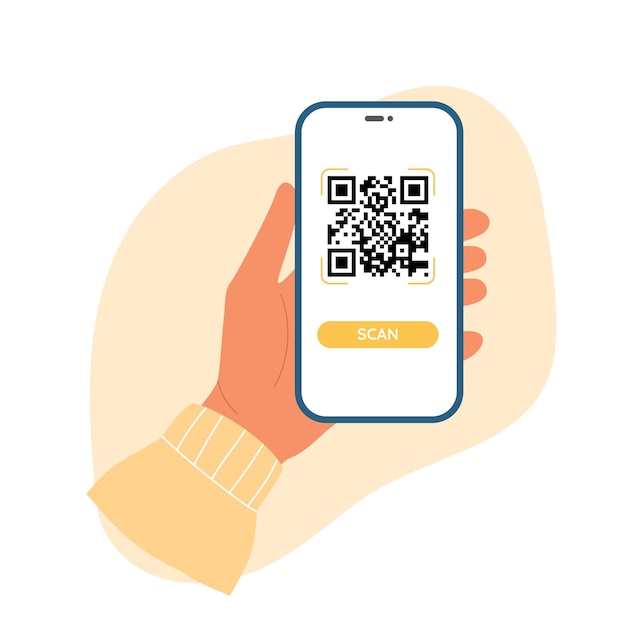 Vrouwelijke hand houdt telefoon vast met QR-code voor scannen Qr-code voor online betaling Telefoon scannen QR-codeA