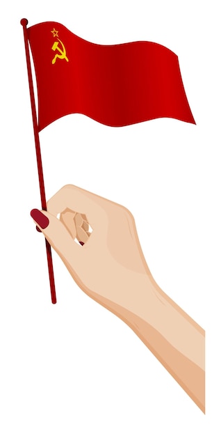 Vrouwelijke hand houdt zachtjes de kleine Sovjet-Unie vlag USSR Holiday ontwerpelement Cartoon vector op witte achtergrond