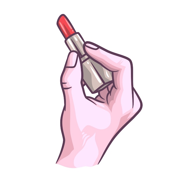 Vrouwelijke hand met lippenstift vectorillustratie, elegante vrouwenhand houdt een rode lippenstift vast